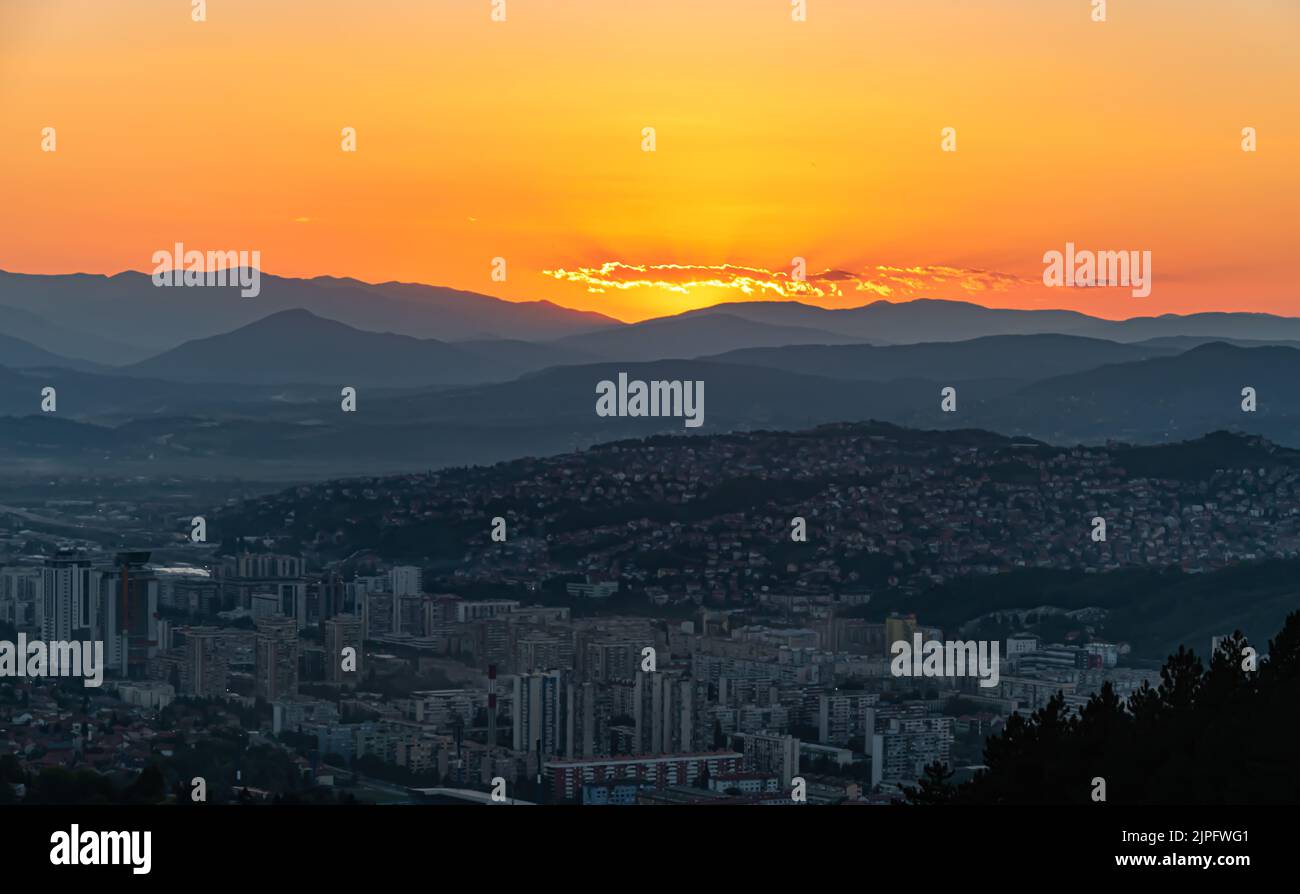 Sunset sky over Sarajevo Stock Photo
