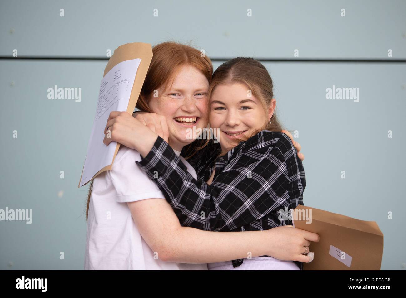 Bewdley, Worcestershire, UK. 18th Aug, 2022. Freya Evans and Sophie Murrells of The Bewdley School, Worcestershire are pleased with their A Level results. Credit: Peter Lopeman/Alamy Live News Stock Photo