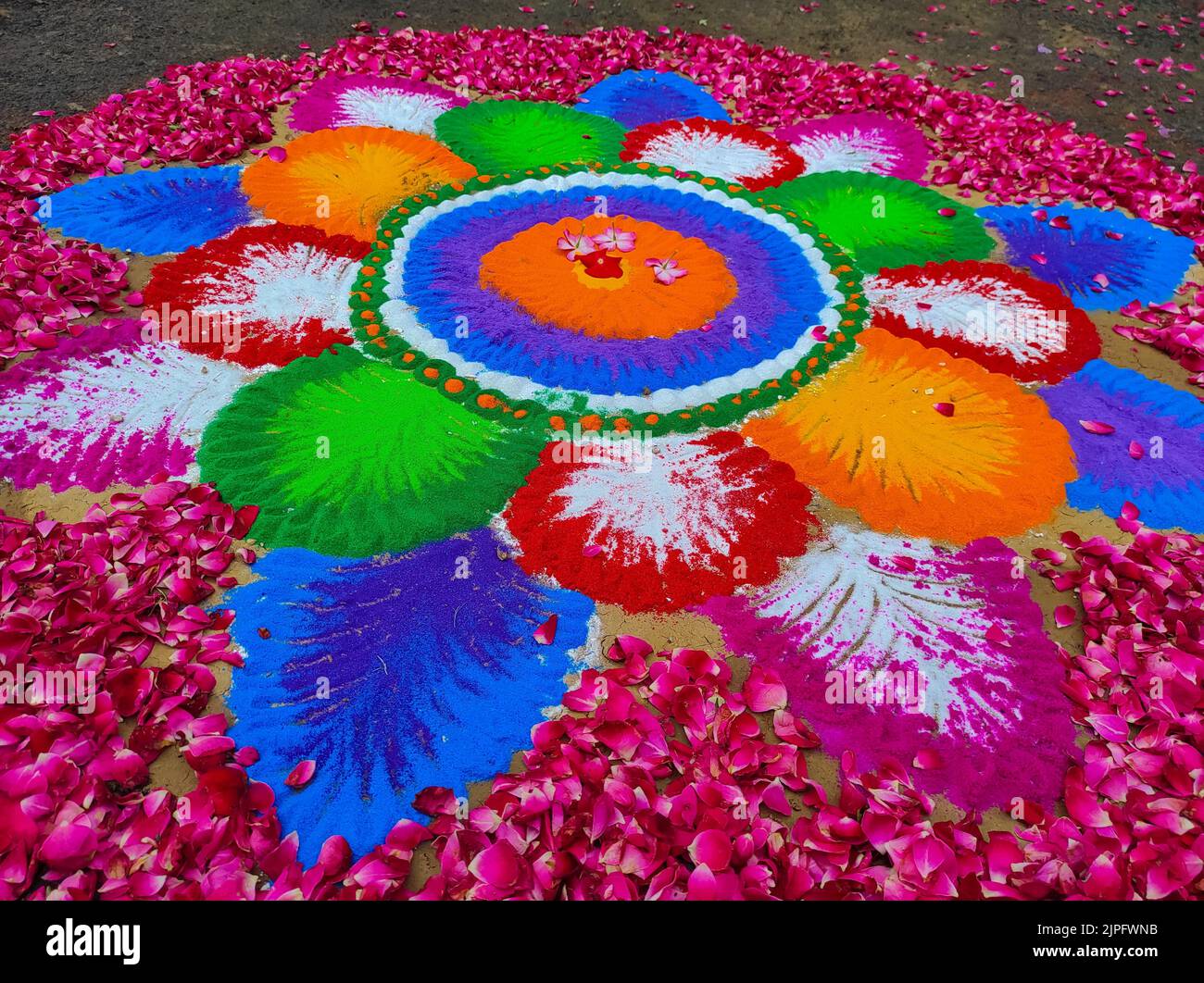 A Beautiful Indian Village Flowers And Colour Mix Rangoli Designs Photo