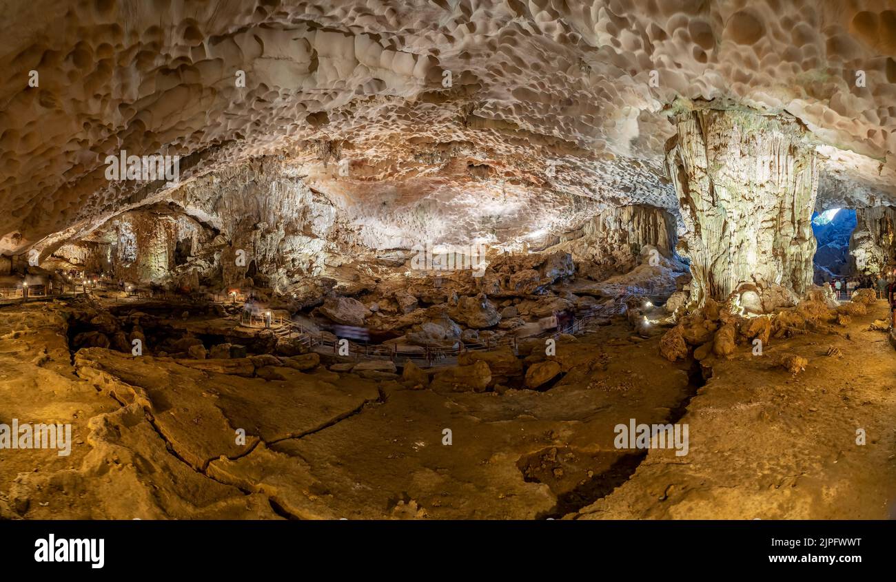 Famous Sung Sot Cave, located on Bo Hon Island, Ha long bay, Vietnam Stock Photo
