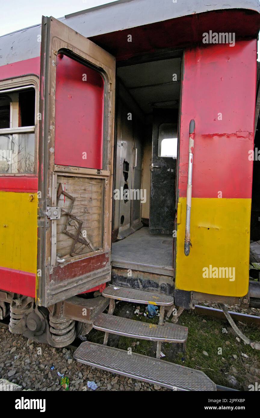 Train rolling stock,Shkoder, northern Albania Stock Photo