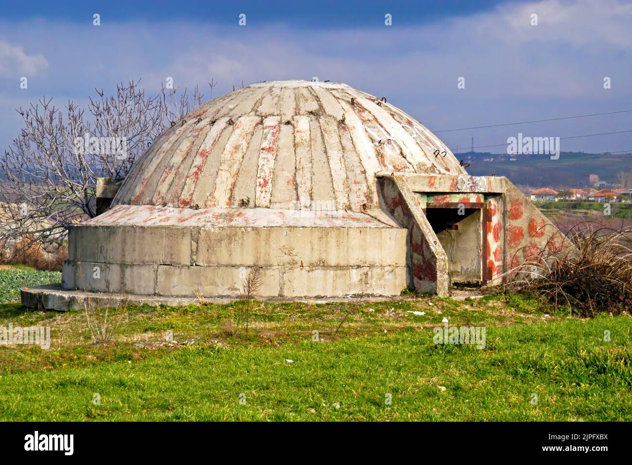 Concrete bunker, rural Albania Stock Photo