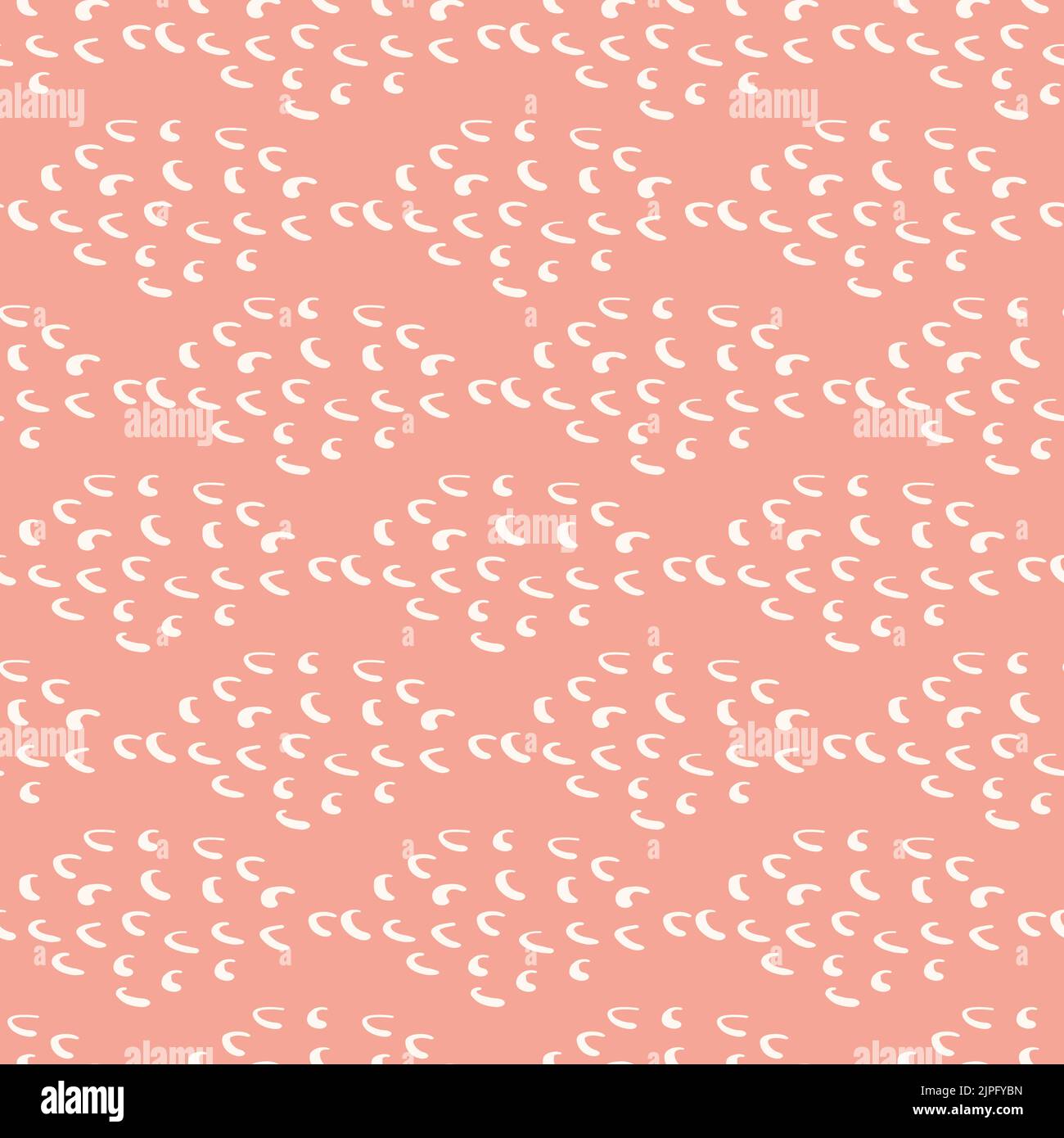 Modern vector scallop shell seamless pattern background. Naive pink white backdrop with shells created from single doodle waves. Abstract pottery Stock Vector