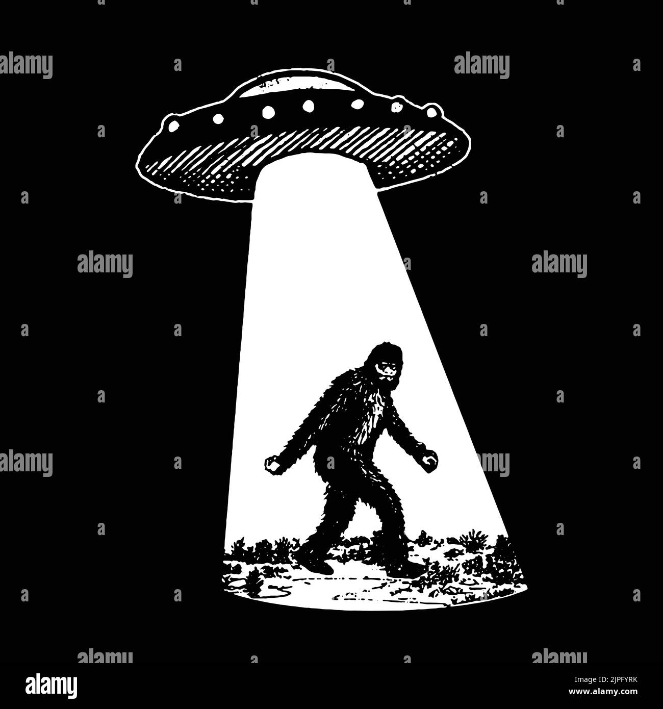 Big foot and UFO alien spaceship vector graphic design Stock Vector