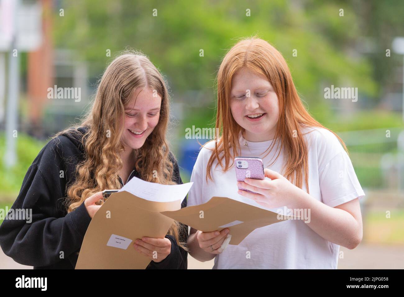 Bewdley, Worcestershire, UK. 18th Aug, 2022. Freya Evans and Sophie Murrells of The Bewdley School, Worcestershire are pleased with their A Level results. Credit: Peter Lopeman/Alamy Live News Stock Photo