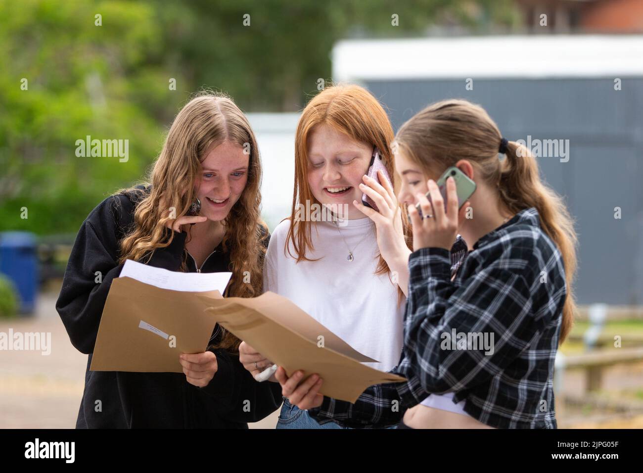 Bewdley, Worcestershire, UK. 18th Aug, 2022. Amber McPhie, Freya Evans and Sophie Murrells of The Bewdley School, Worcestershire are pleased with their A Level results. Credit: Peter Lopeman/Alamy Live News Stock Photo