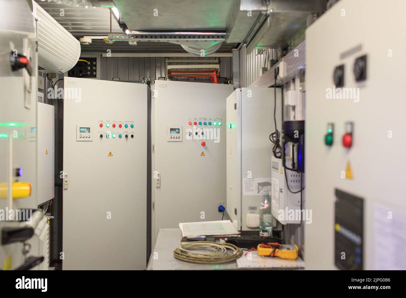 Command center control panel to manage electronic plant. Stock Photo