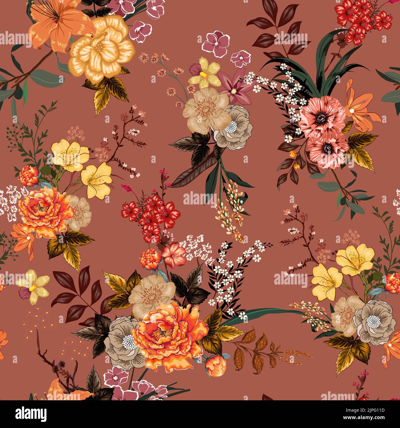 Autumn floral texture print design Stock Photo - Alamy