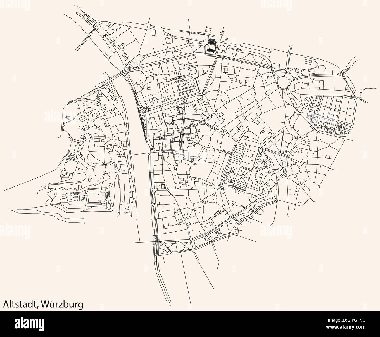 Street roads map of the ALTSTADT DISTRICT, WÜRZBURG Stock Vector Image