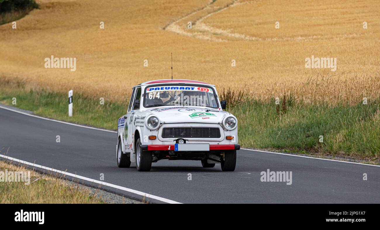 Trabant Touring Car At The Presentation Drive Of The 10th Ziegenrücker Bergrennen, Saale-Orla-Kreis, Thuringia, Germany, Europe Stock Photo