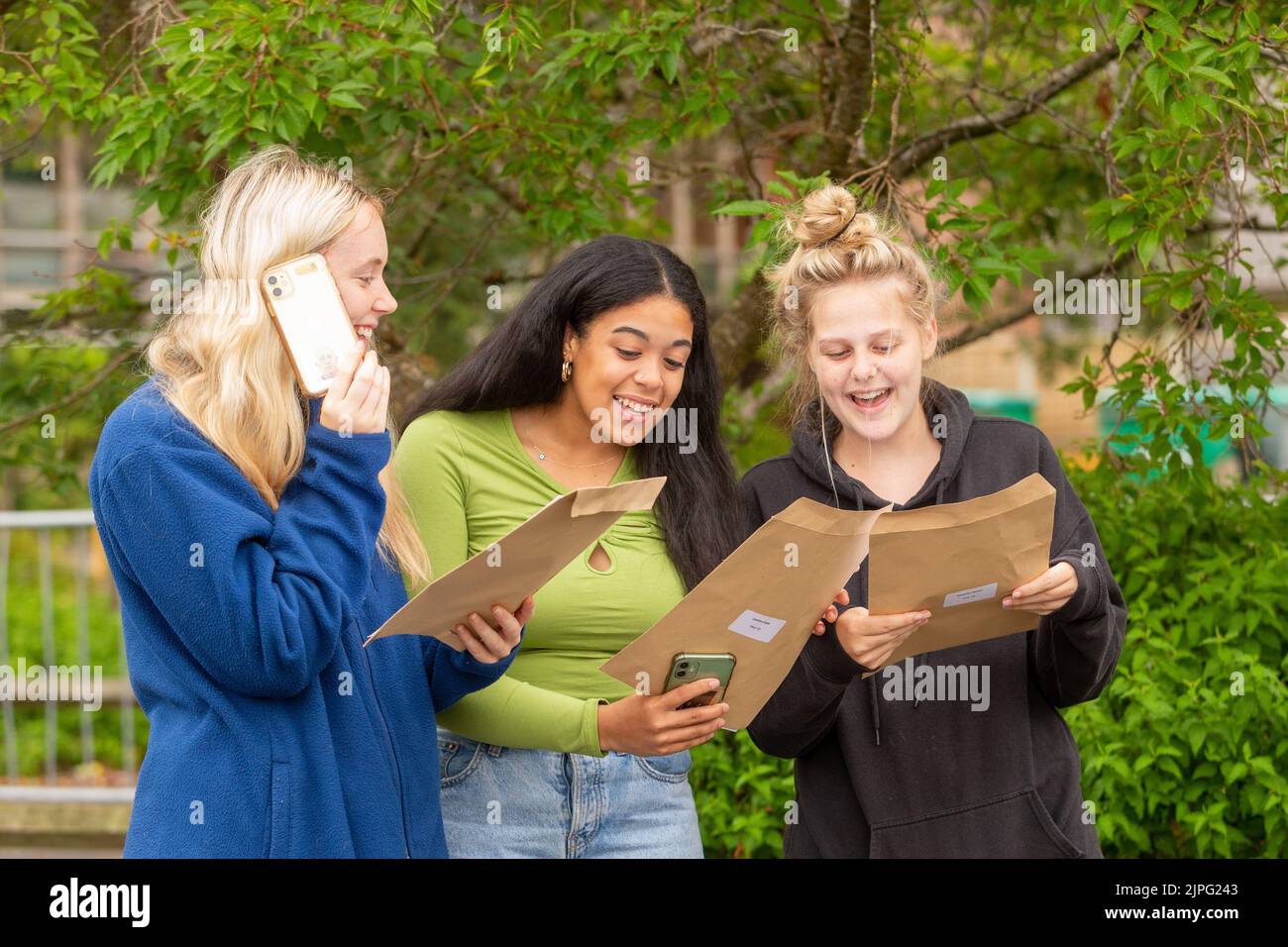 Bewdley, Worcestershire, UK. 18th Aug, 2022. Sylvia Wood, Latisha Cope and Dani Deakin of Bewdley Sixth Form, Worcestershire are pleased with their A Level results. Credit: Peter Lopeman/Alamy Live News Stock Photo