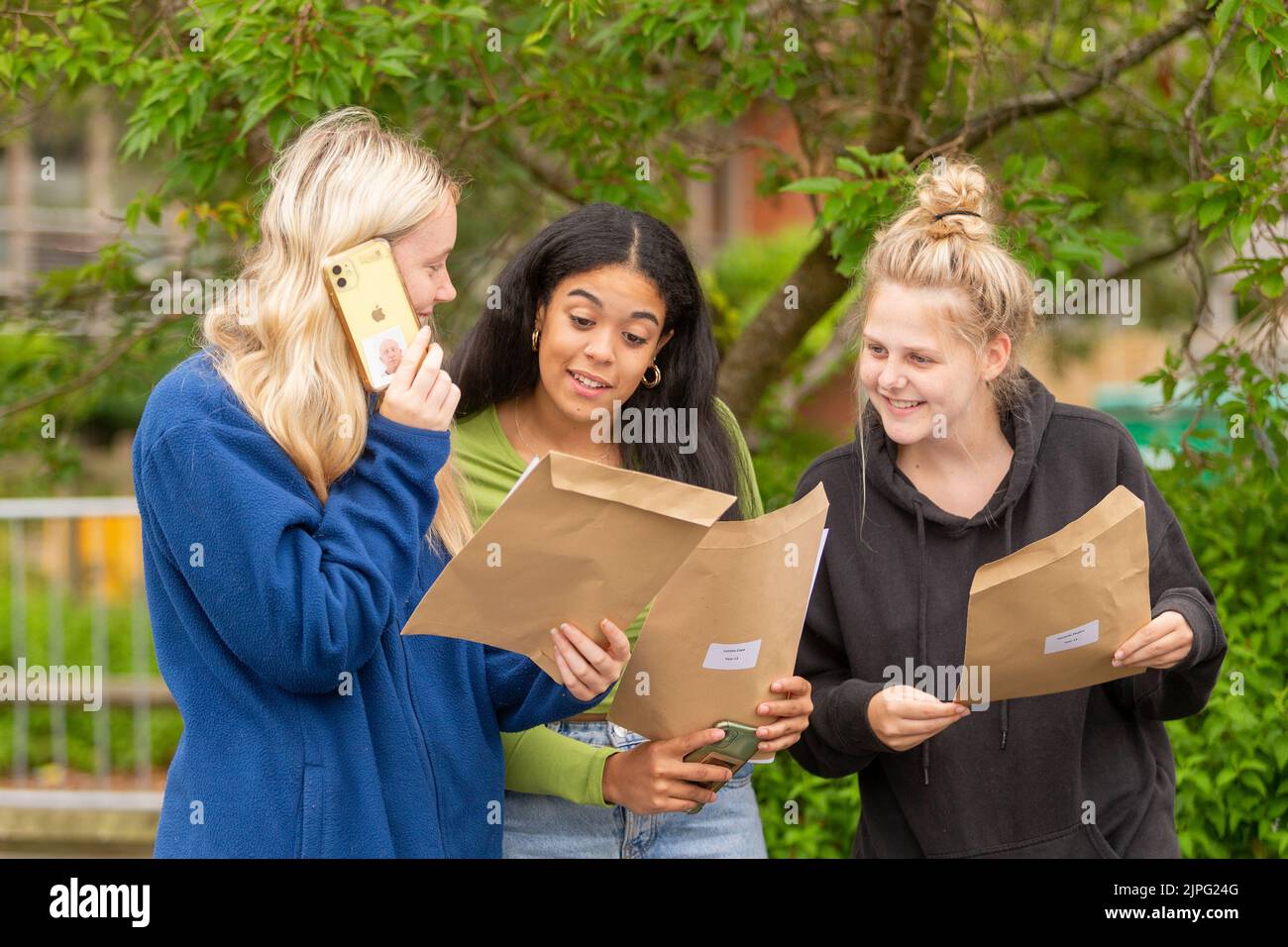 Bewdley, Worcestershire, UK. 18th Aug, 2022. Sylvia Wood, Latisha Cope and Dani Deakin of Bewdley Sixth Form, Worcestershire are pleased with their A Level results. Credit: Peter Lopeman/Alamy Live News Stock Photo