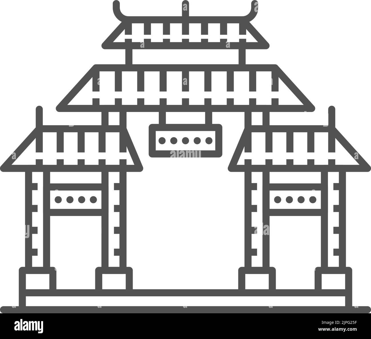 Entrance with roof isolated Chinese, Korean or Japanese gate outline icon. Vector retro asian building, ancient oriental temple entrance design. Chinatown door, pavilion in line art design Stock Vector