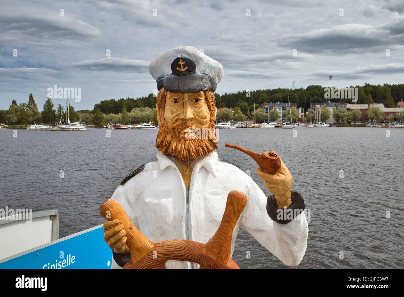 wooden ship captain statue in harbour, Lappeenranta Finland Stock Photo