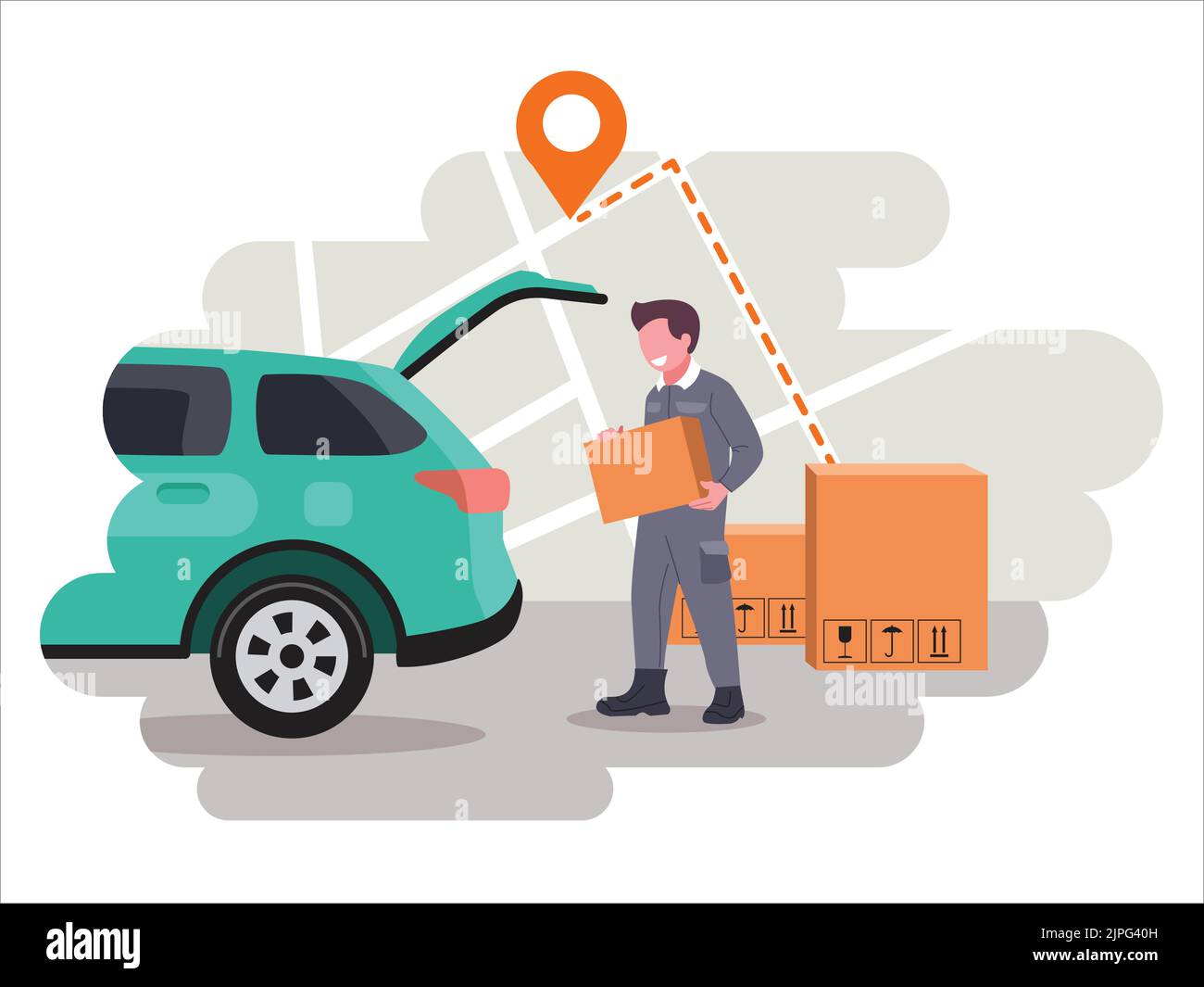 Online delivery home and office service concept. Moving to a new apartment concept. Delivery man