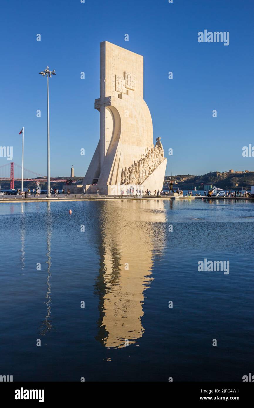 Padrao dos descobrimentos monument reflected in the water in Belem, Lisbon, Portugal Stock Photo