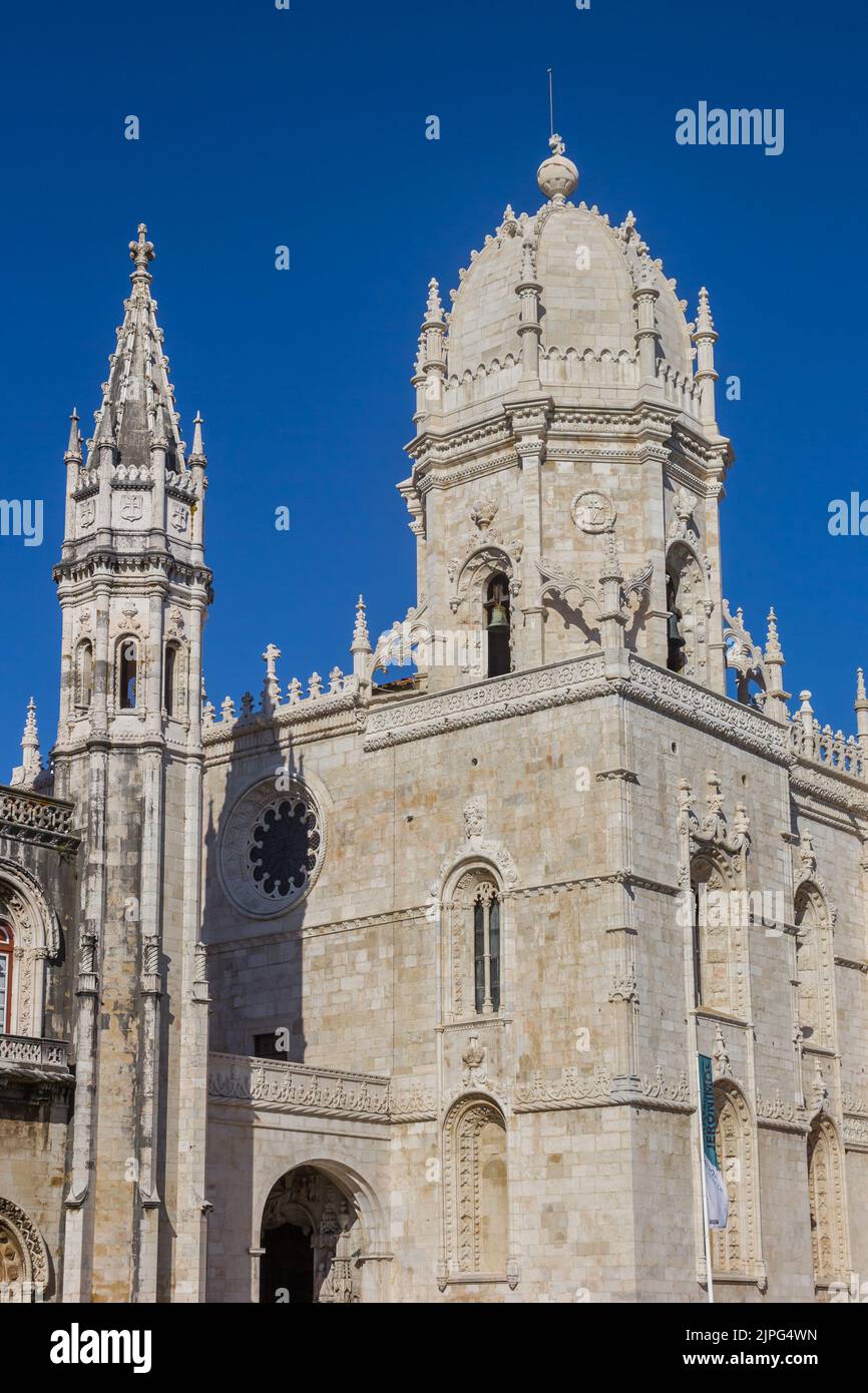 Towers of the Jeronimos monastery in Belem, Lisbon, Portugal Stock Photo