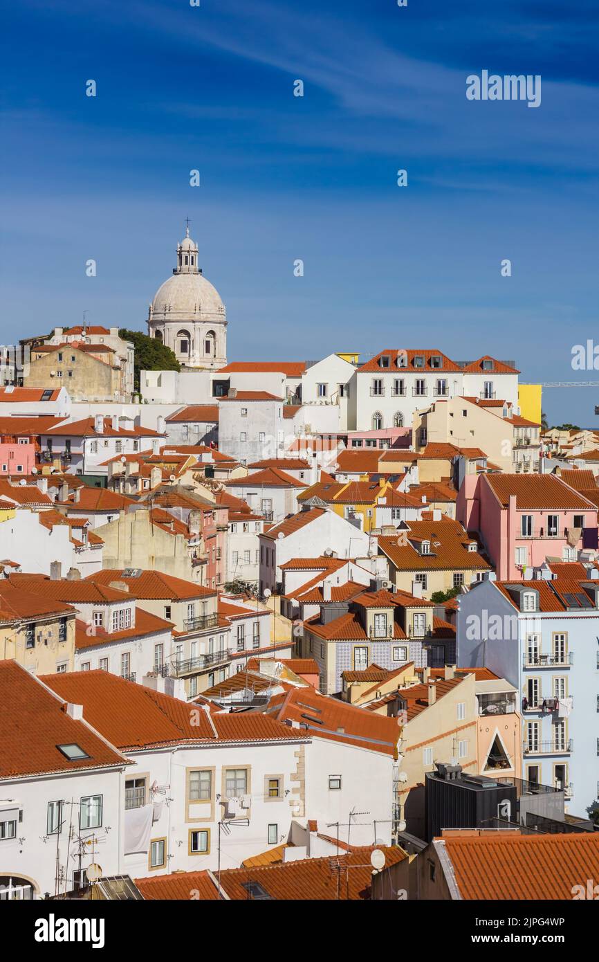 Colorful houses and the dome of the Santa Engracia church in Lisbon, Portugal Stock Photo