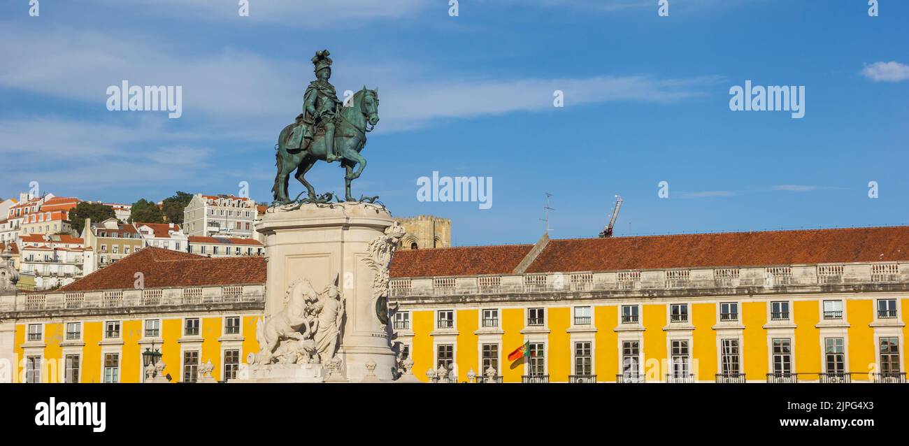 Panorama of the monument for Jose I at the Praca do Comercio in Lisbon, Portugal Stock Photo