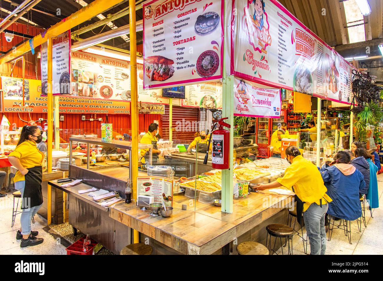 People dining at Coyoacan Market in Mexico City, Mexico Stock Photo