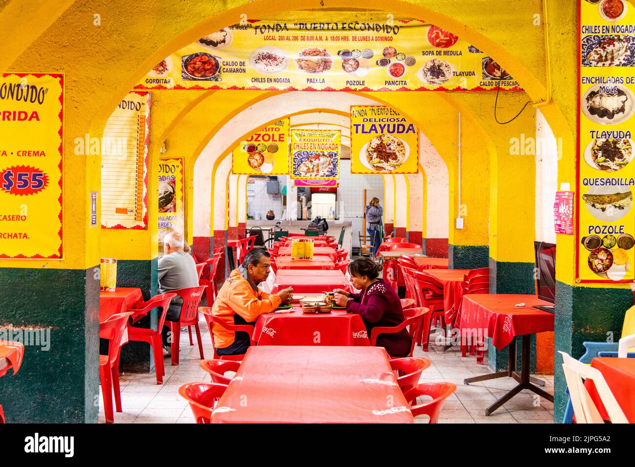 People dining at Coyoacan Market in Mexico City, Mexico Stock Photo