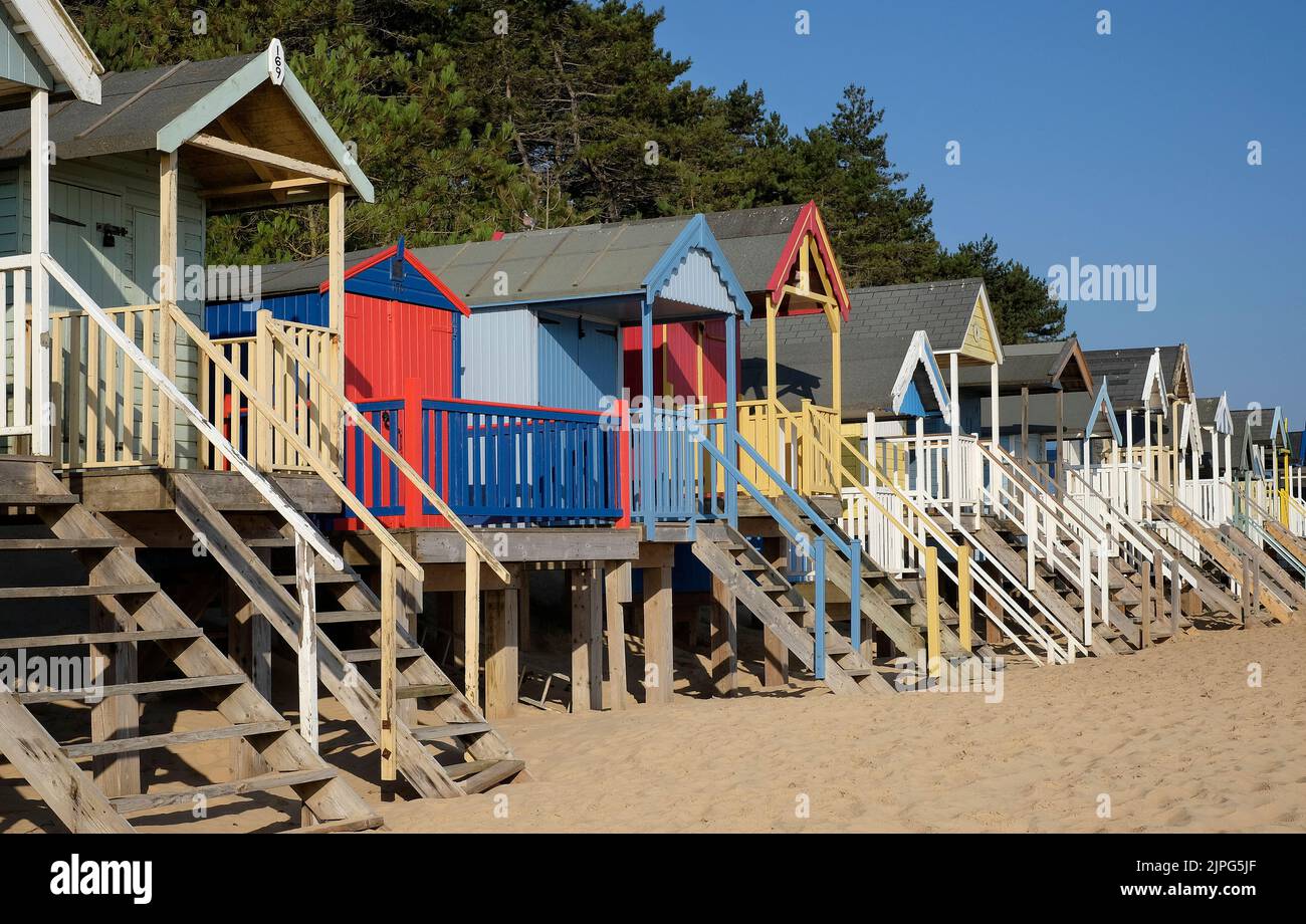 colourful beach huts at wells-next-the-sea, north norfolk, england Stock Photo