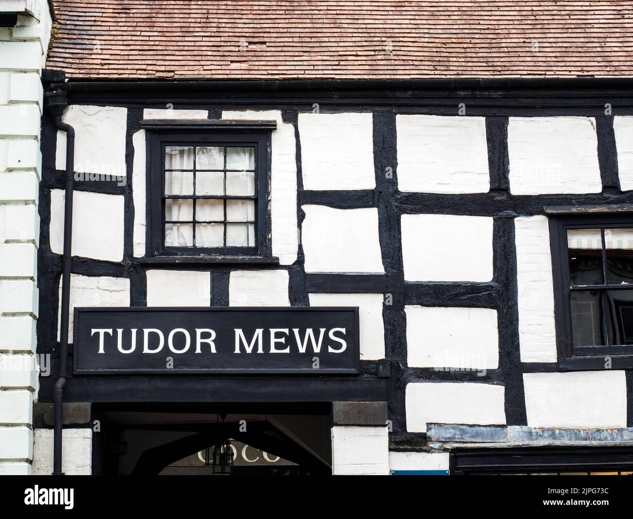 Tudor Mews timber framed building in Ledbury Herefordshire England Stock Photo