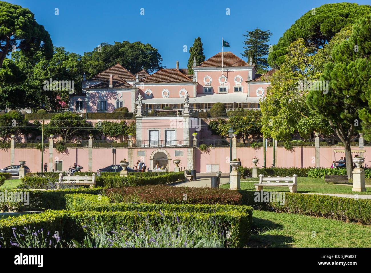 Garden in front of the Belem Palace in Lisbon, Portugal Stock Photo