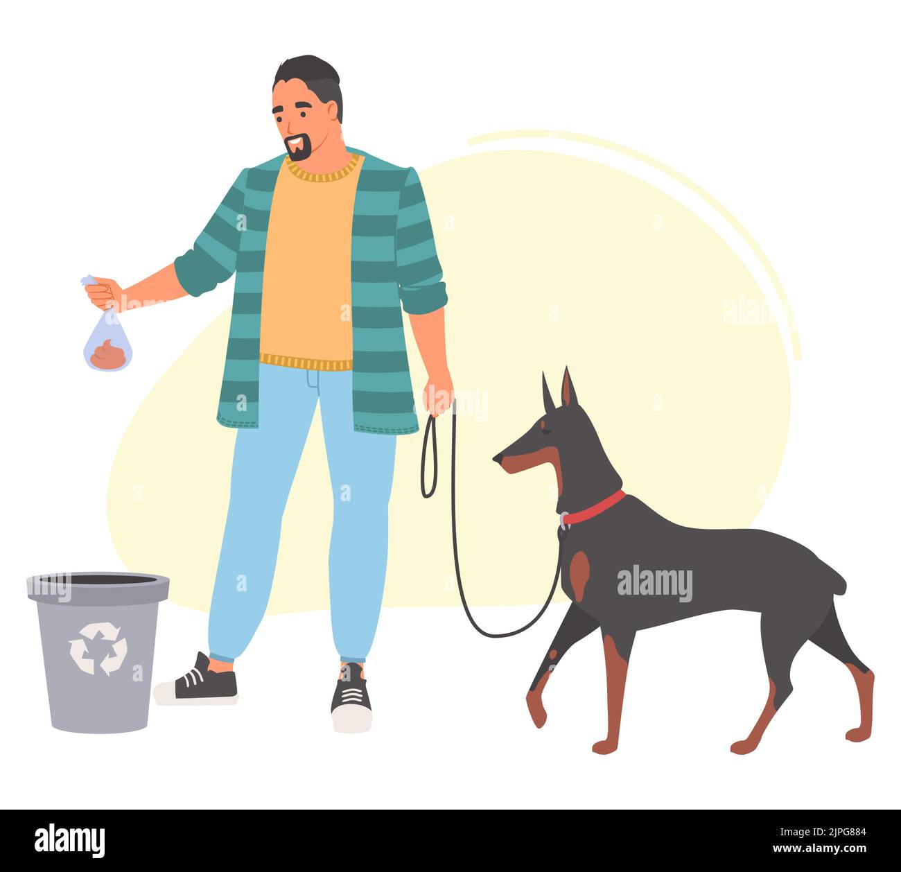 Man throwing dog poop in bag into trash can vector Stock Vector Image