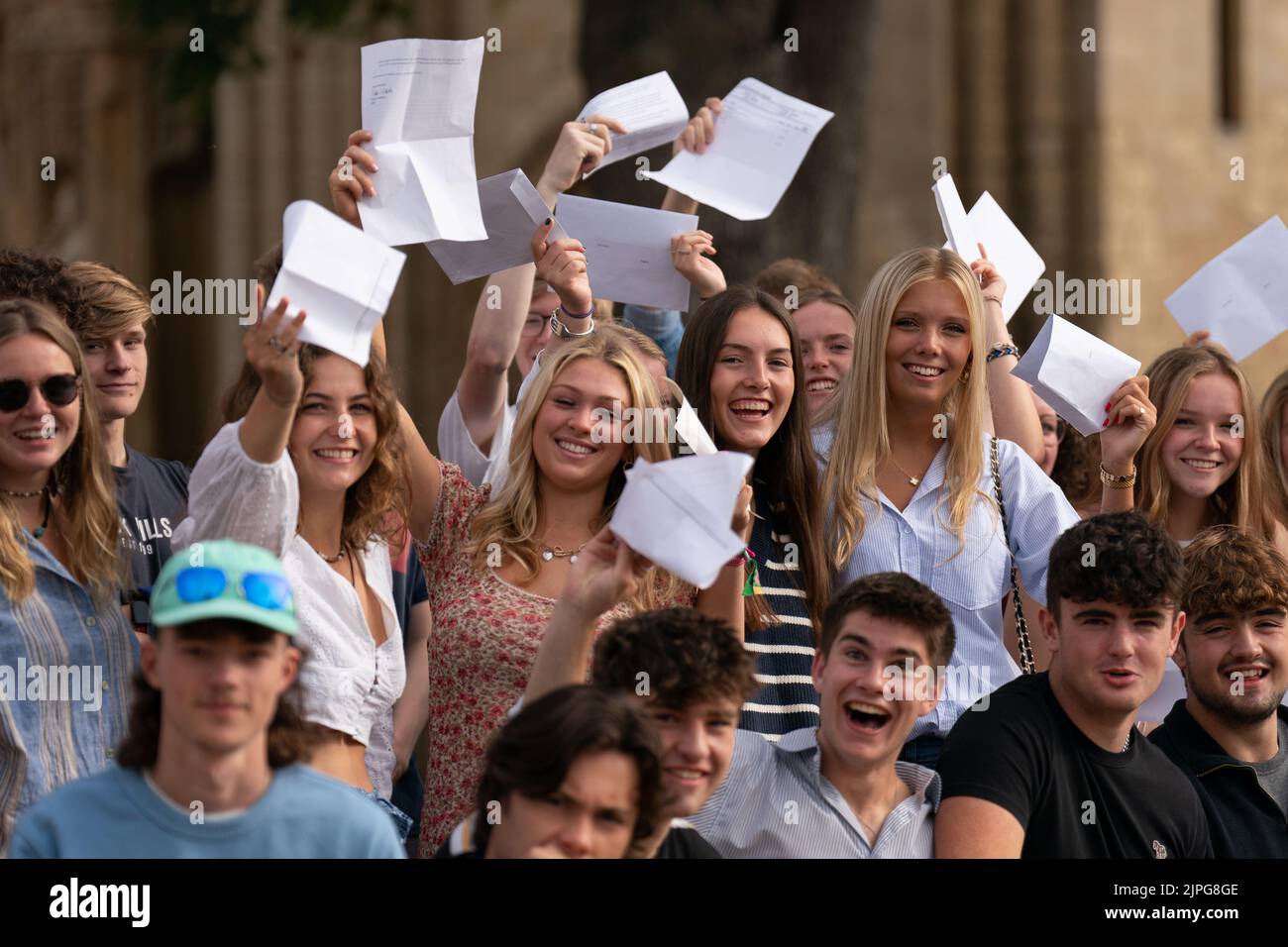Pupils celebrate their a level results at norwich school hi-res stock ...