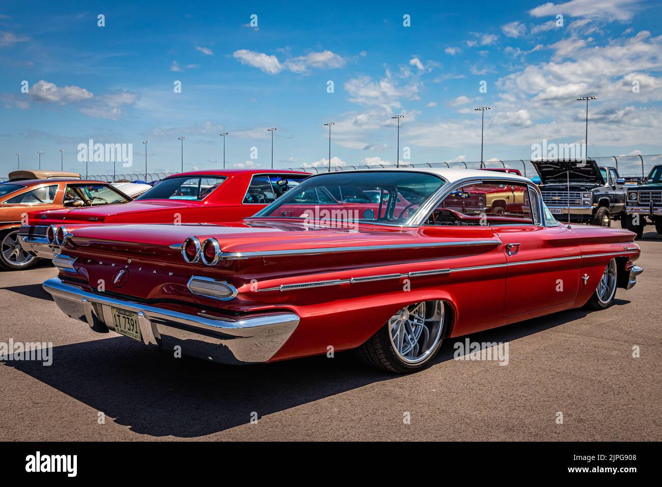 Lebanon, TN - May 13, 2022: Low perspective rear corner view of a 1960 Pontiac Parisienne Hardtop Coupe at a local car show. Stock Photo