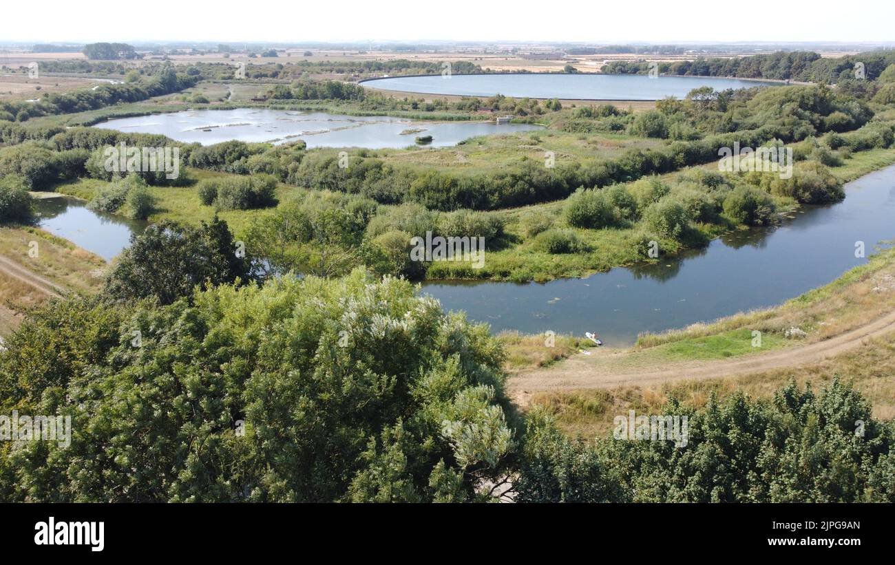Aerial view of Yorkshire Water reservoir, Tophill Low Nature Reserve