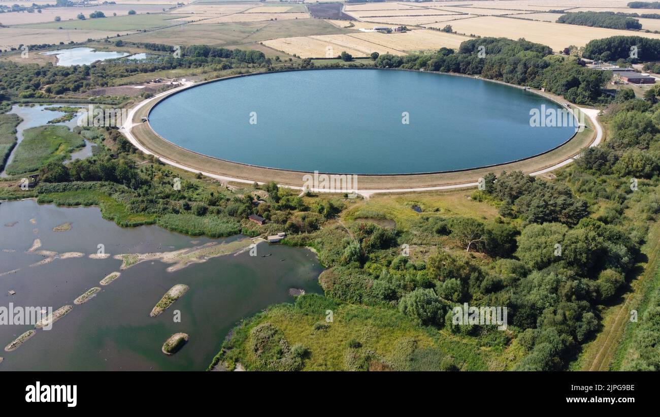 Aerial view of Yorkshire Water reservoir, Tophill Low Nature Reserve