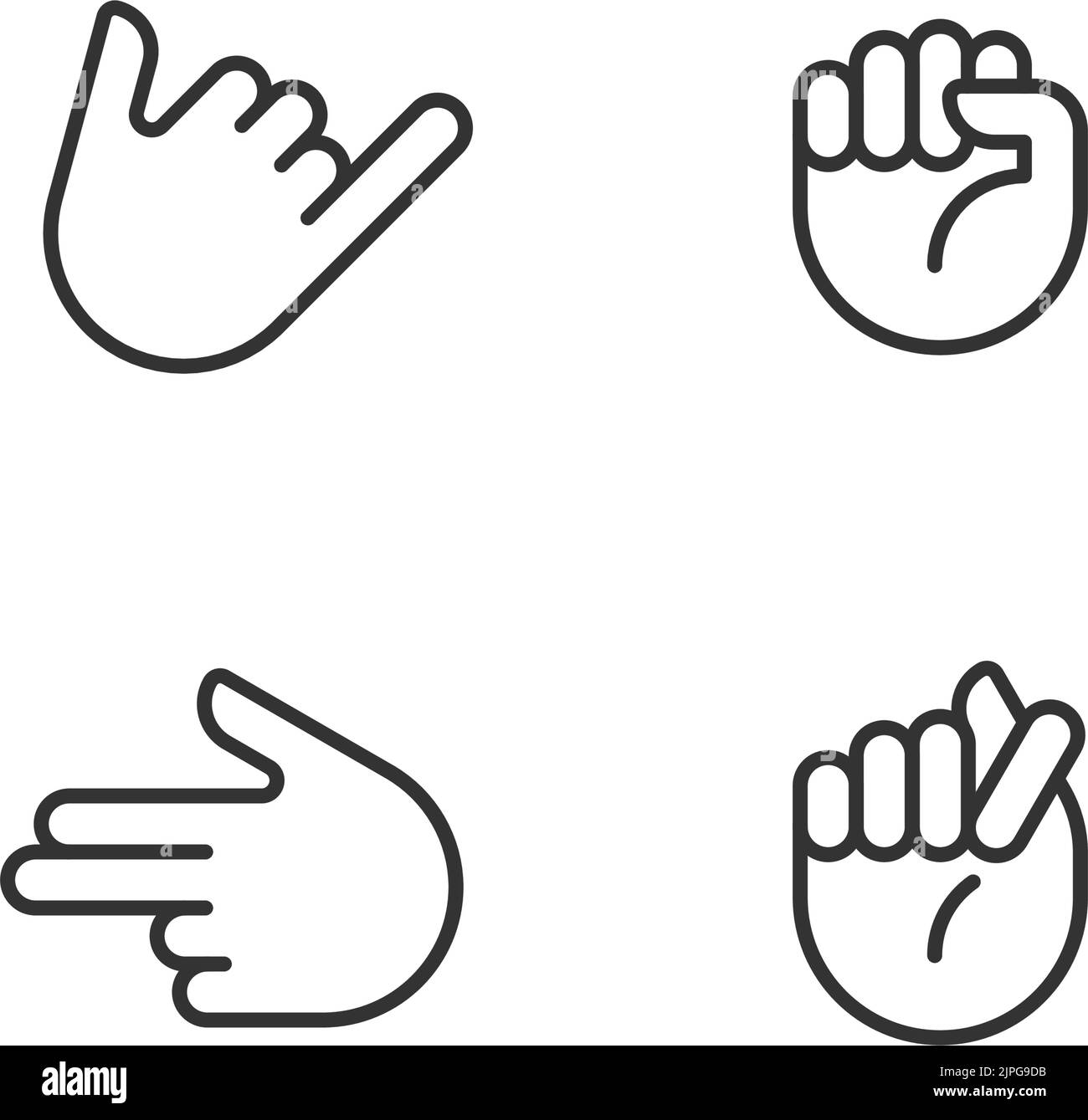 Friendly and aggressive gestures pixel perfect linear icons set Stock Vector