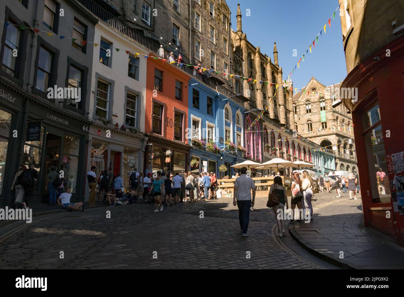 A view of Victoria Street in Edinburgh during a summer day Stock Photo