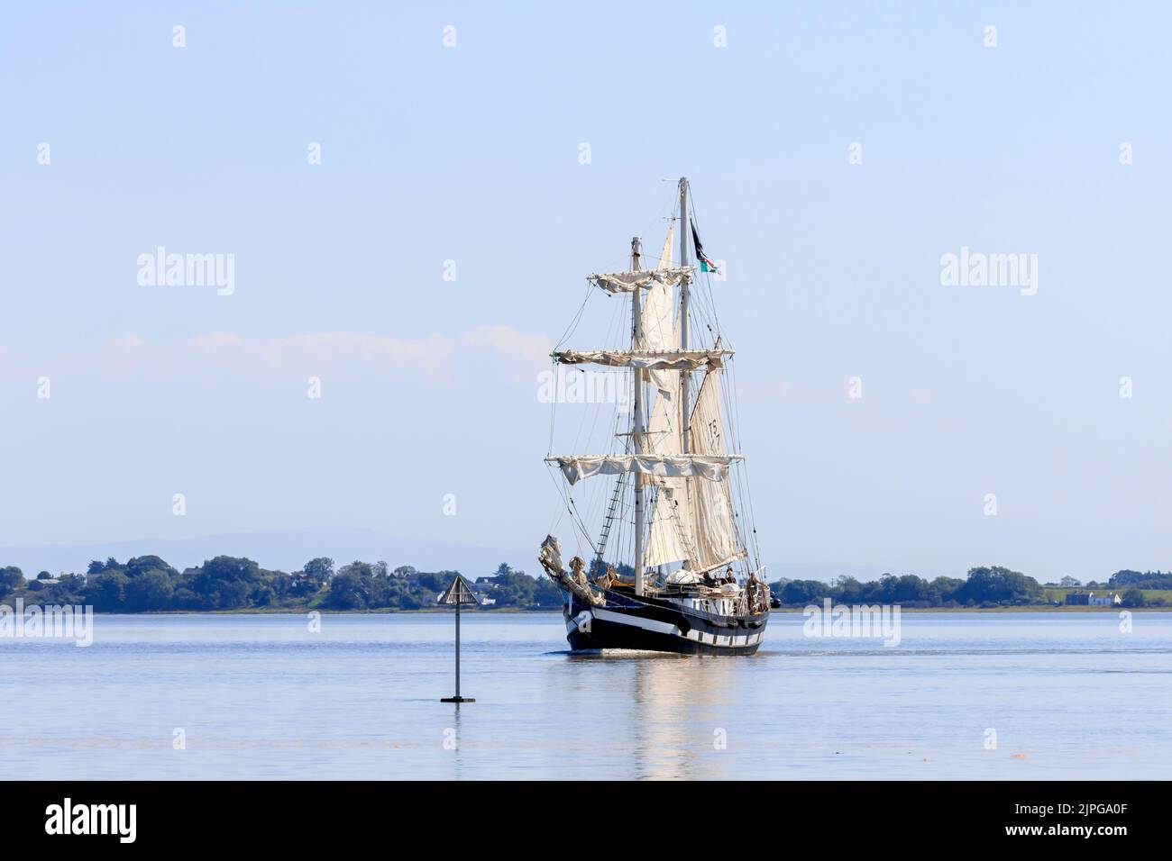 Annan, Scotland - August 12, 2022 : La Malouine tall ship steering into the mouth of the River Annan on the Solway Firth , Scotland Stock Photo