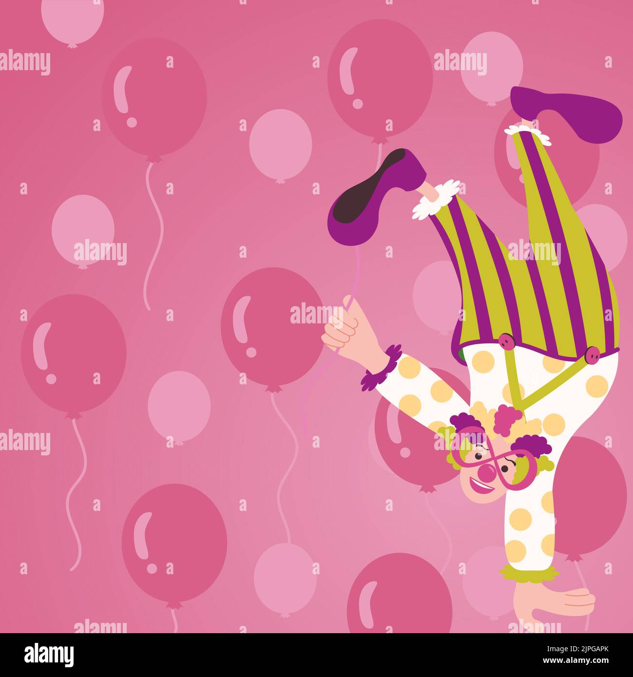 Clown Standing Upside Down On One Hand And Holding Balloon With Other