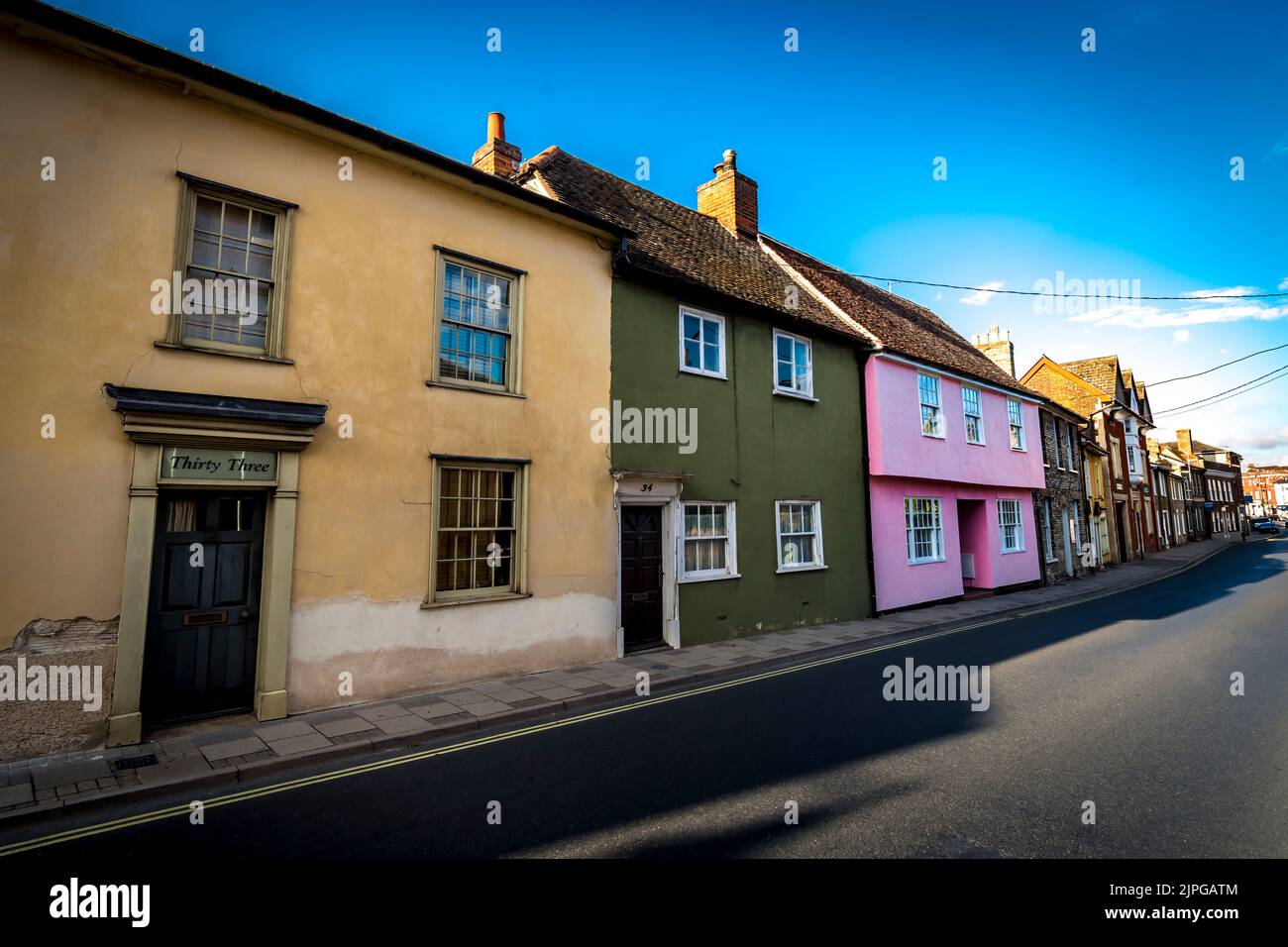Typical street in English market town of Sudbury in Suffolk Stock Photo