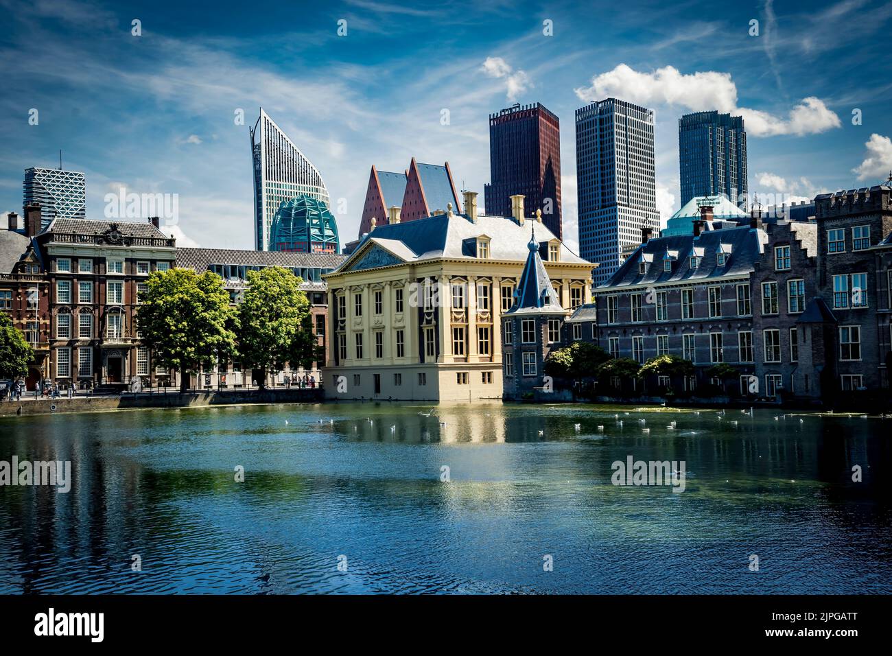 Modern and traditional buildings in the Hague Stock Photo