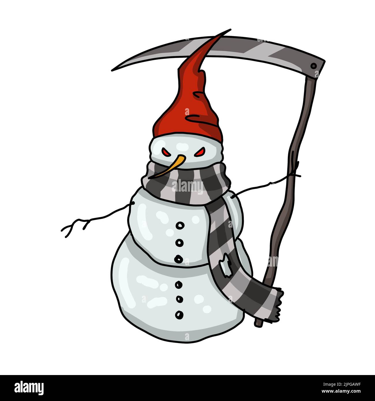 Creepmas. It's a terrible Christmas. Gothic. scary snowman with a scythe Stock Photo