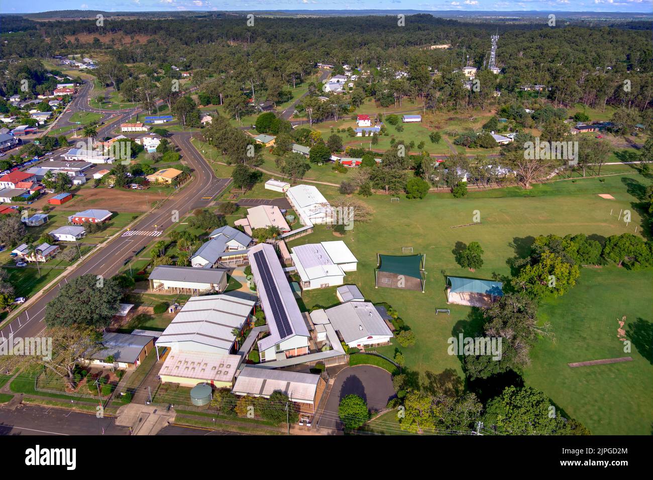 Aerial of Gin Gin State School on May Street Queensland Australia Stock