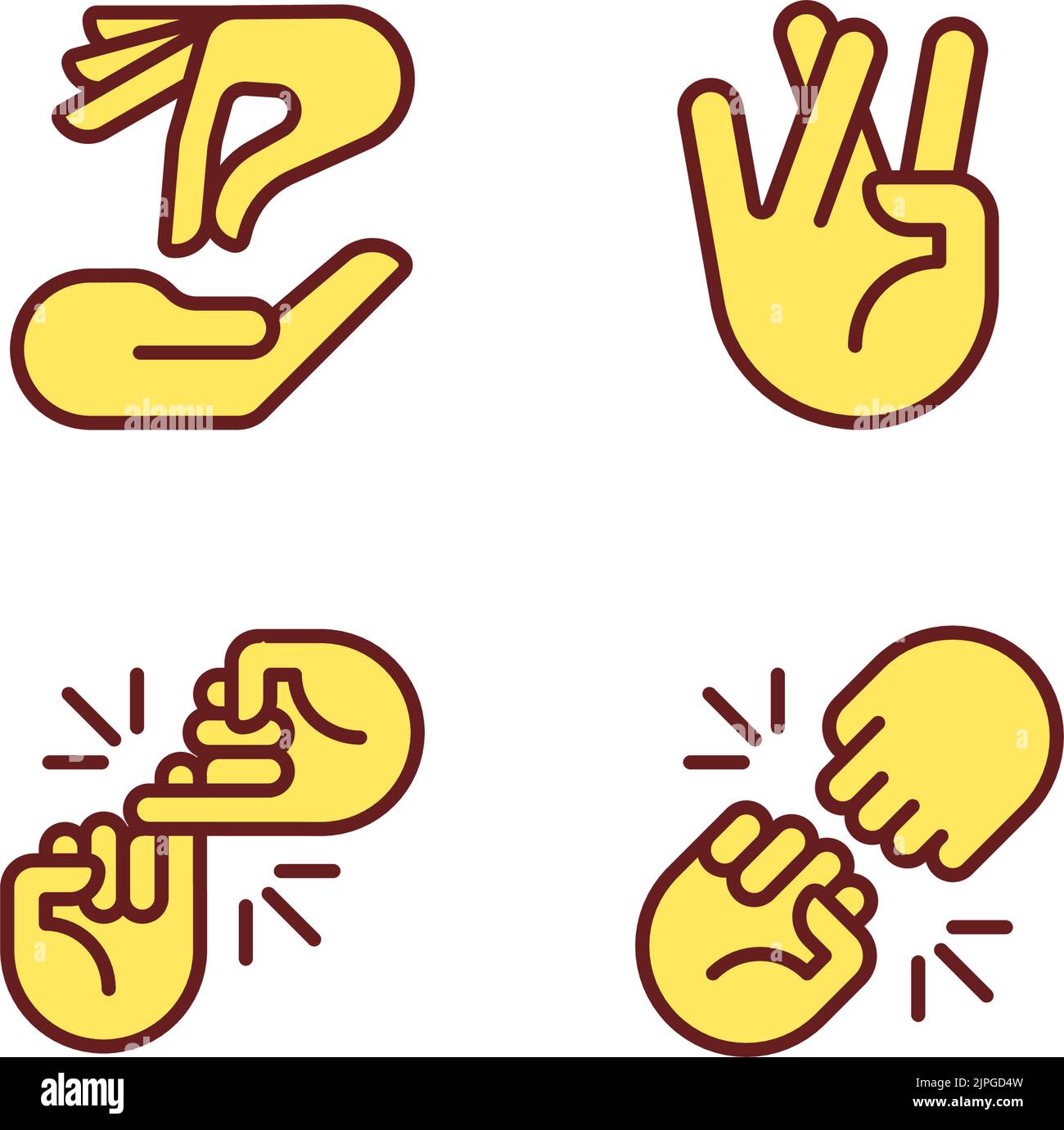 Using gestures for communication pixel perfect RGB color icons set Stock Vector