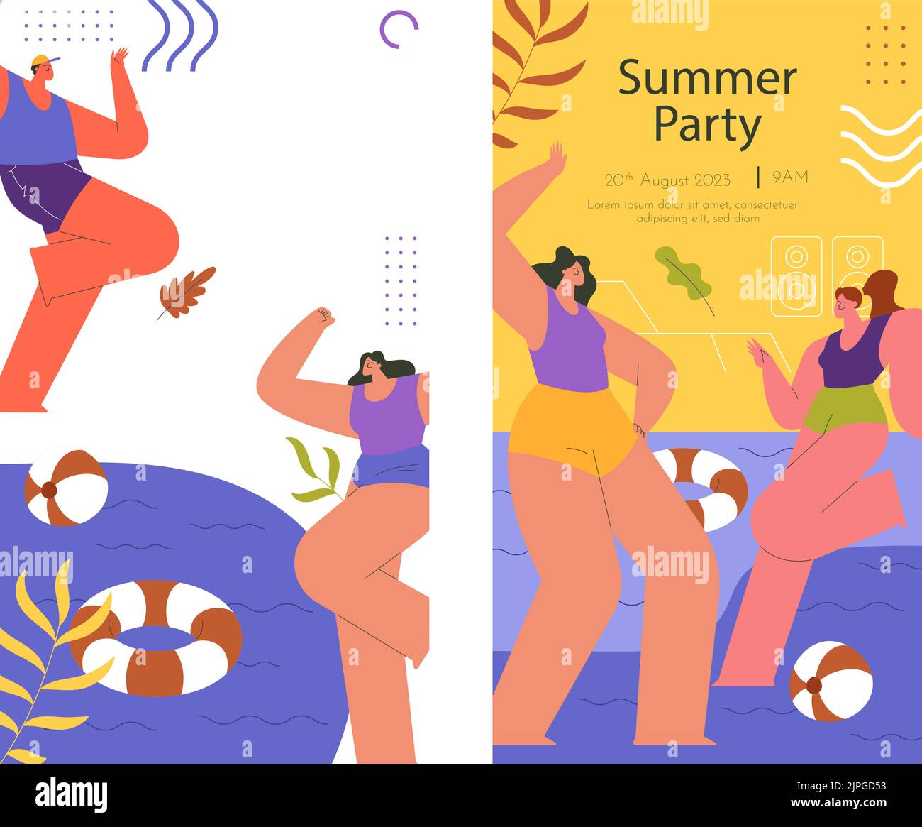 Flat design pool party template Vector illustration Stock Vector Image ...