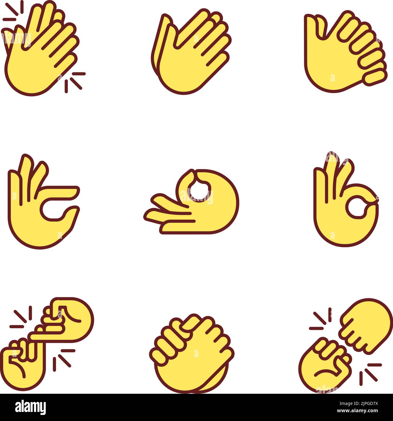 Gestures and communication pixel perfect RGB color icons set Stock Vector