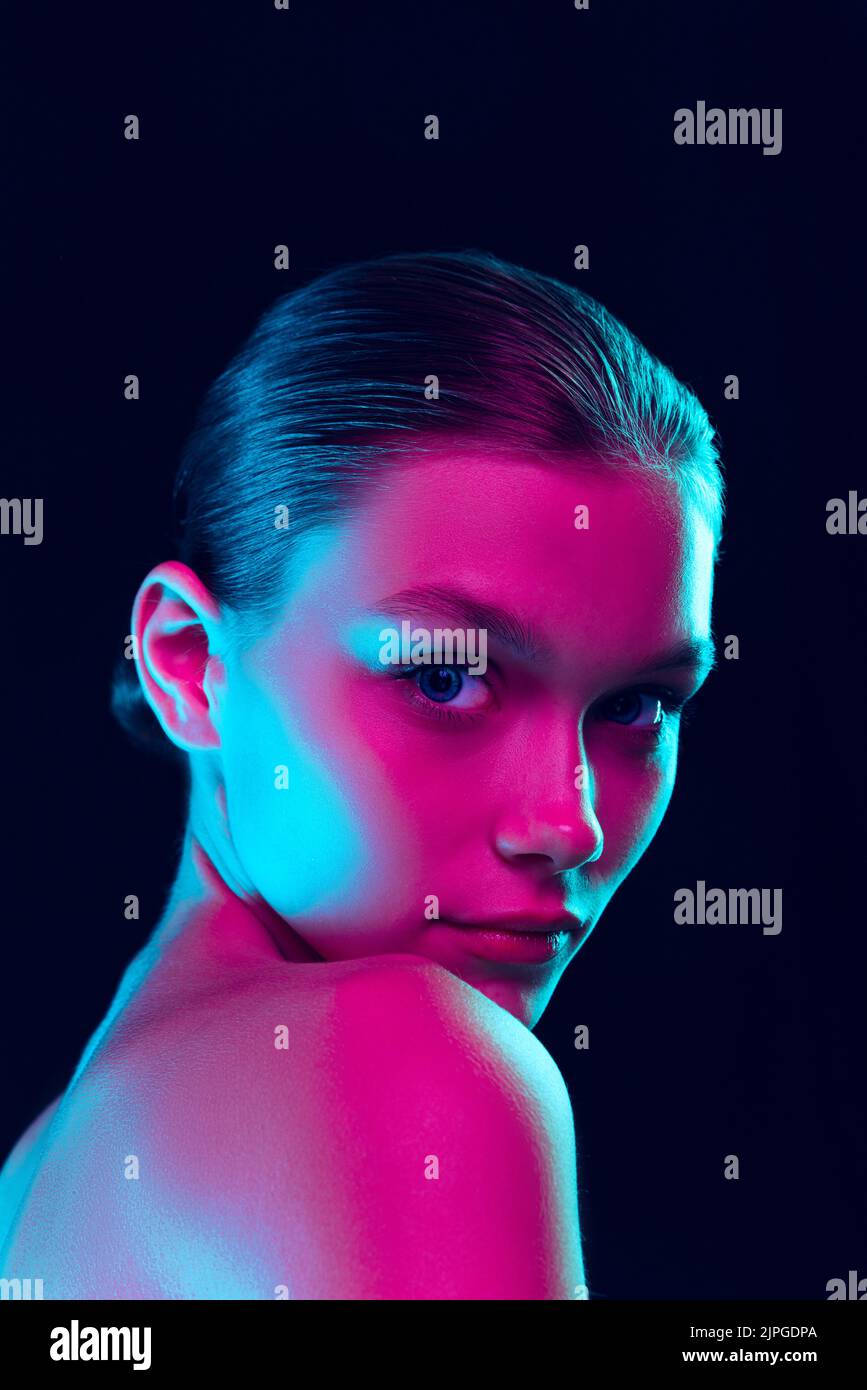 Young beautiful girl with well-kept skin and without makeup isolated ...