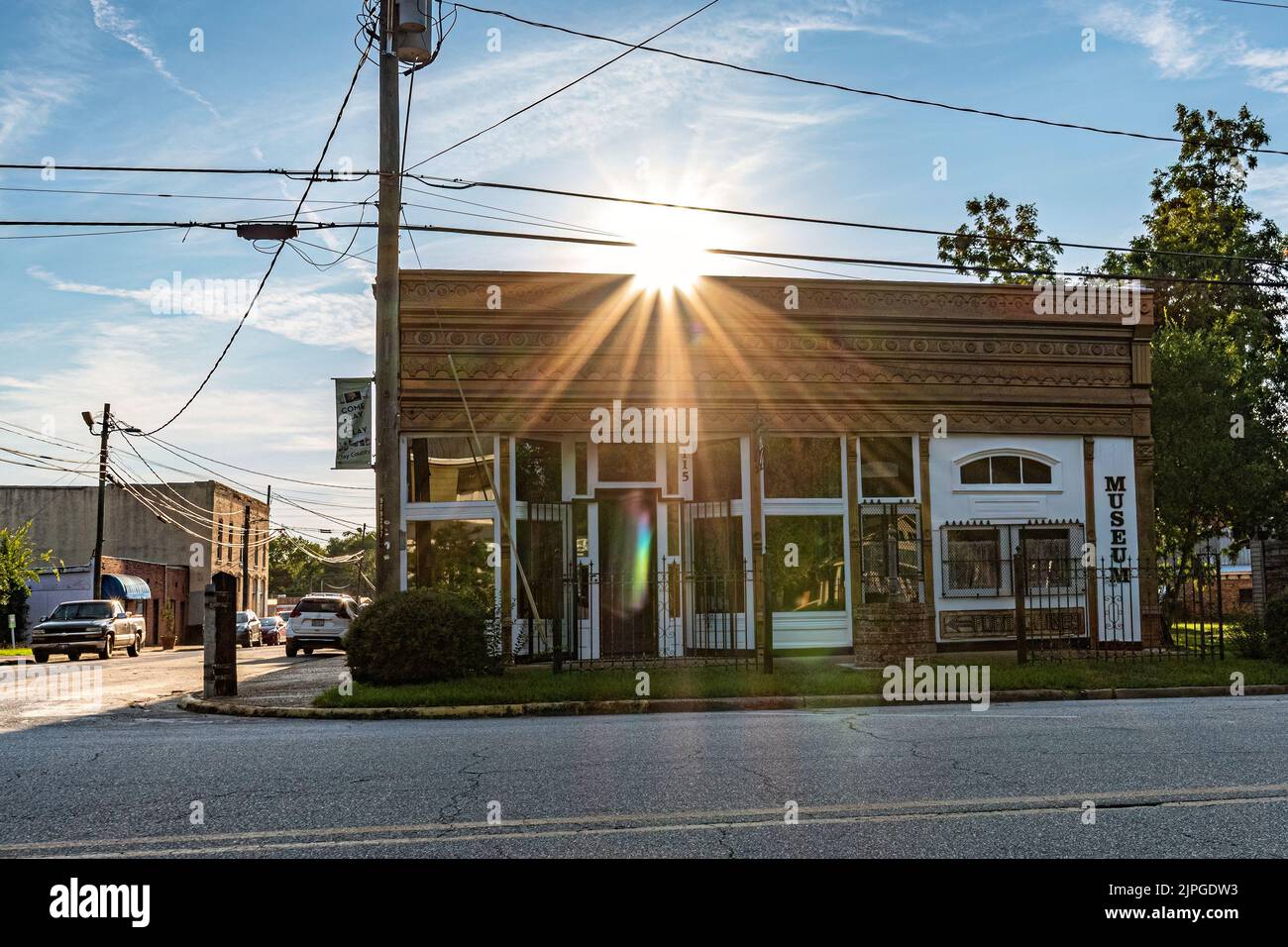 Fort Gaines, USA August 13, 2022 Sun setting over Suttons