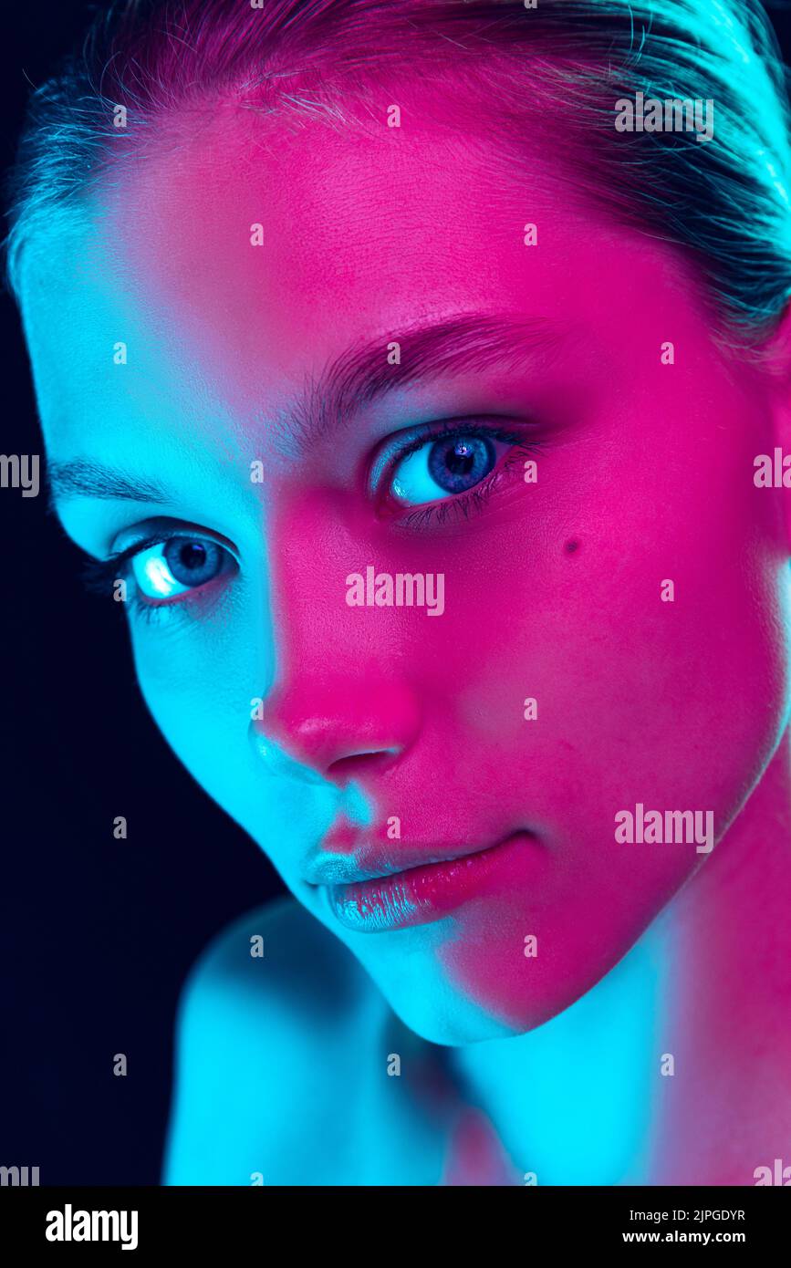 Closeup face of young beautiful girl with well-kept skin and without ...