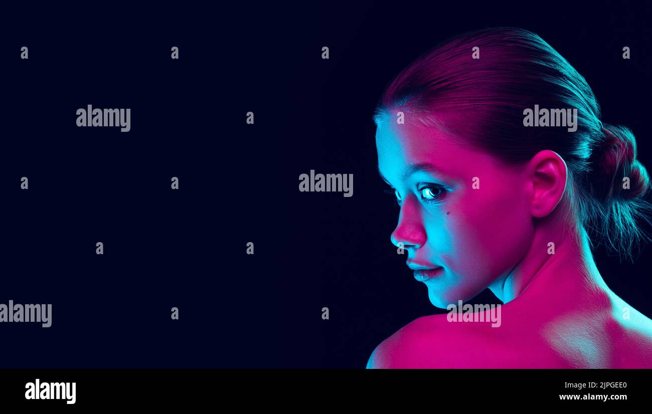 Flyer with young beautiful girl with well-kept skin and without makeup ...
