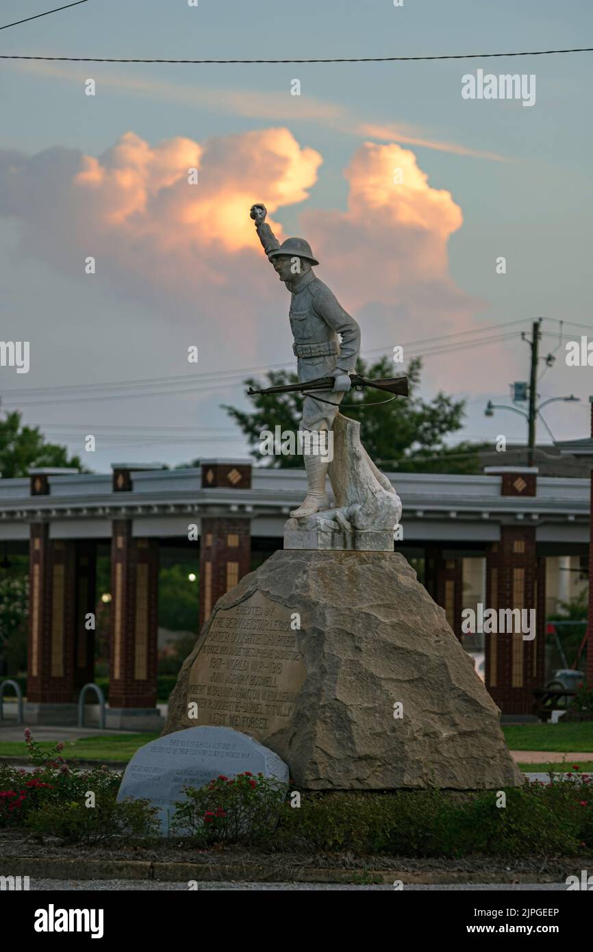 Eufaula, Alabama, USA August 13, 2022 World War I Memorial in downtown Eufaula against