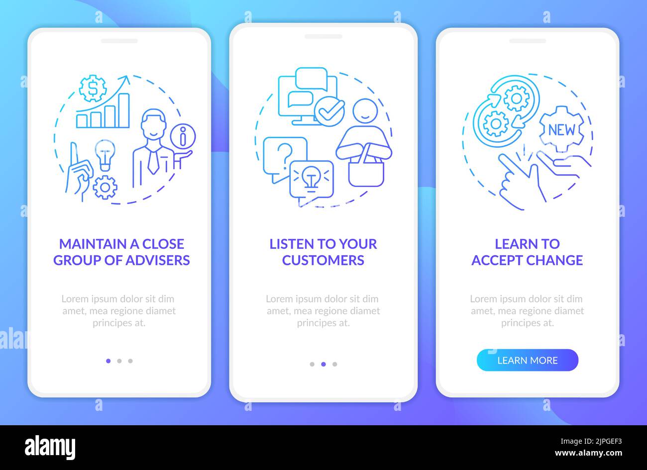 Identify trends blue gradient onboarding mobile app screen Stock Vector ...